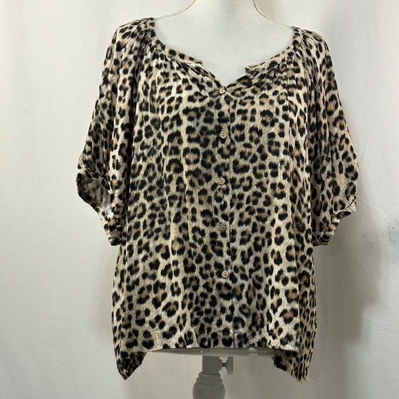 Karen Kane Leopard Print Button Down Tunic Top XL Dolman Sleeve - Picture 1 of 8